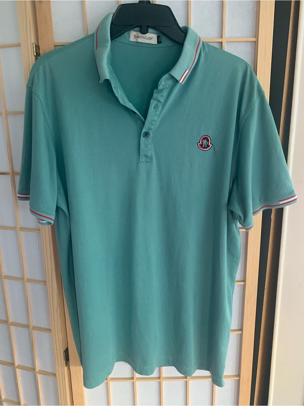 Moncler Men's Turquoise Polo with Trimmed Collar 3XL